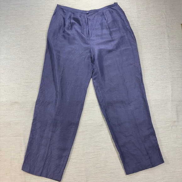 Eileen Fisher Petite Linen Silk Blend Blue Pleated Pants Trousers PM Classic - Picture 1 of 8